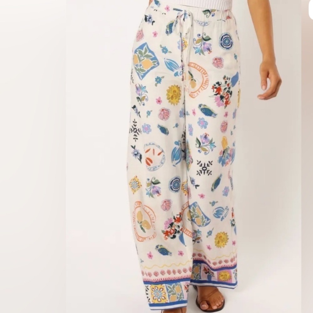 Label of Love Portofino Linen Blend Pants Large Resort Wide Leg Anthropologie‎